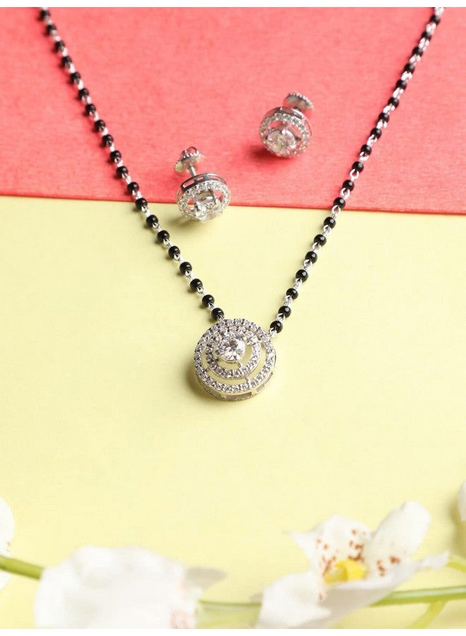 CLARA 925 Sterling Silver Halo Mangalsutra Tanmaniya Pendant Earring Jewellery Set with Chain Gift for Women and Girls - Image 2