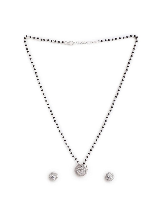 CLARA 925 Sterling Silver Halo Mangalsutra Tanmaniya Pendant Earring Jewellery Set with Chain Gift for Women and Girls - Image 3