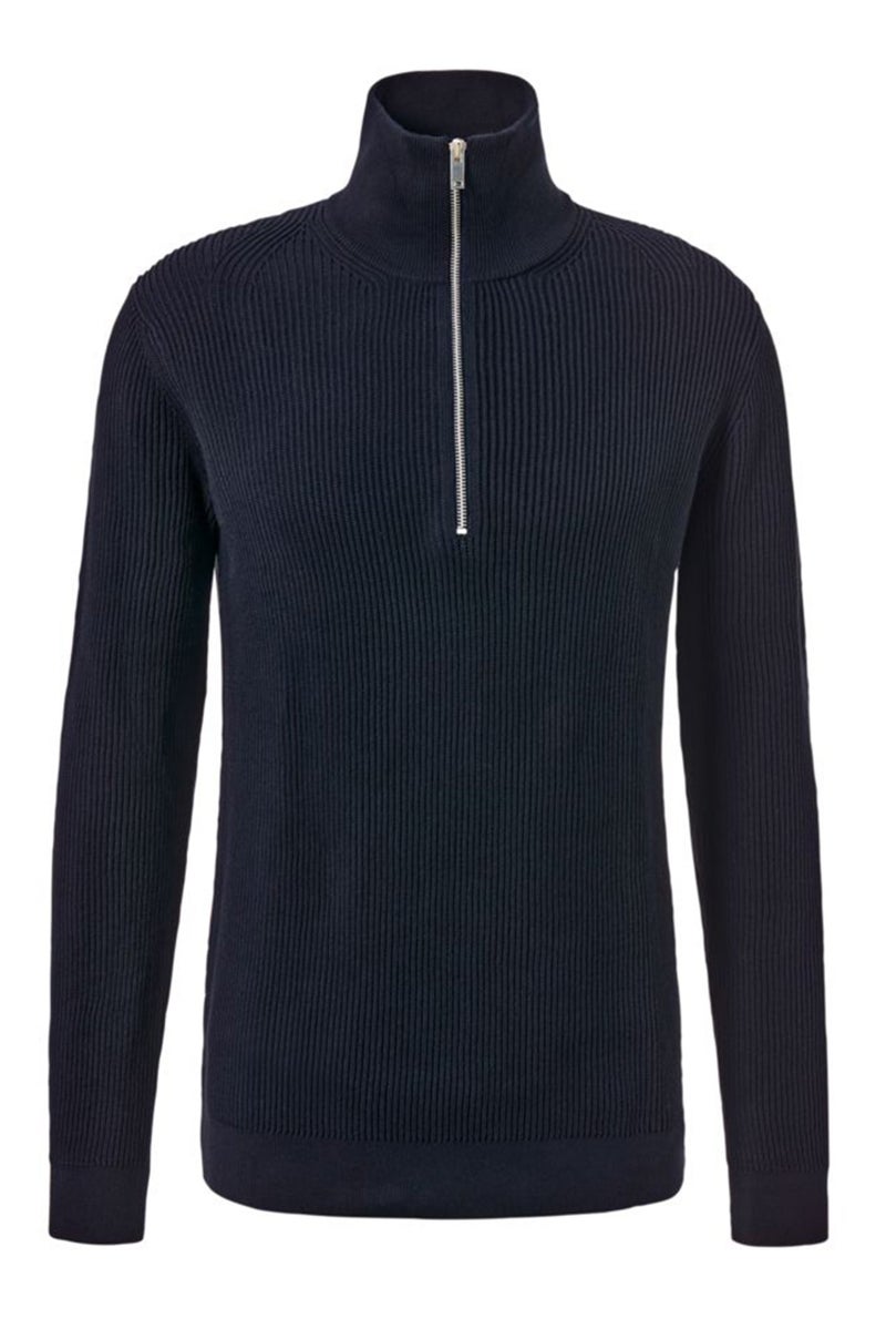 Tchibo Men High Neck Ribbed Half Zip Sweater, Navy - Image 2