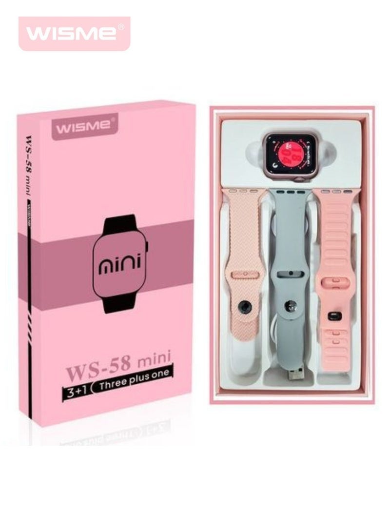 WISME WS58 Mini Smartwatch with 3 Interchangeable Bands, HD Display, Bluetooth Calling, Waterproof Fitness Tracker with Heart Rate & Sports Modes, Compatible with Android & iOS – Pink - Image 1