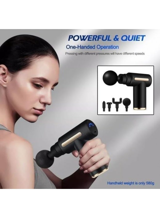 Electric Massage Gun for Deep Tissue Percussion - 6 Speed Levels Muscle Massager with 4 Interchangeable Heads - Portable Pain Relief Device for Back, Neck & Shoulders (Green) - Image 5