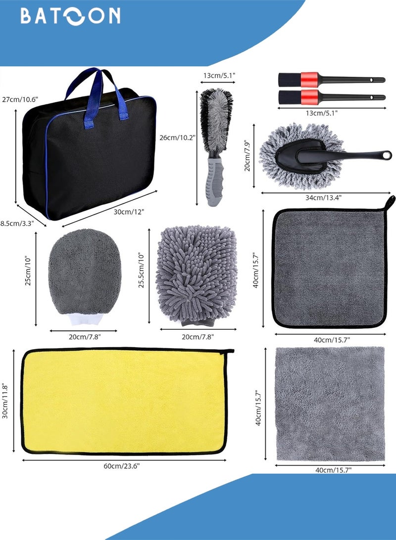 Batoon 10 PCS Car Care Car Cleaning Kit, Wash Cleaning Tools Kit Auto Care, With Soft Microfiber Cloth Towels, Wash Mitt Sponge, Automotive Detail Brushes for Cleaning Wheels,Exterior, Leather, Air Vents - Image 2