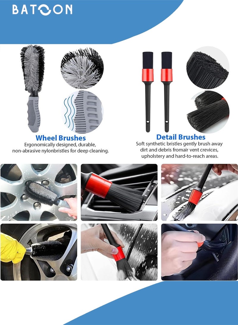 Batoon 10 PCS Car Care Car Cleaning Kit, Wash Cleaning Tools Kit Auto Care, With Soft Microfiber Cloth Towels, Wash Mitt Sponge, Automotive Detail Brushes for Cleaning Wheels,Exterior, Leather, Air Vents - Image 3