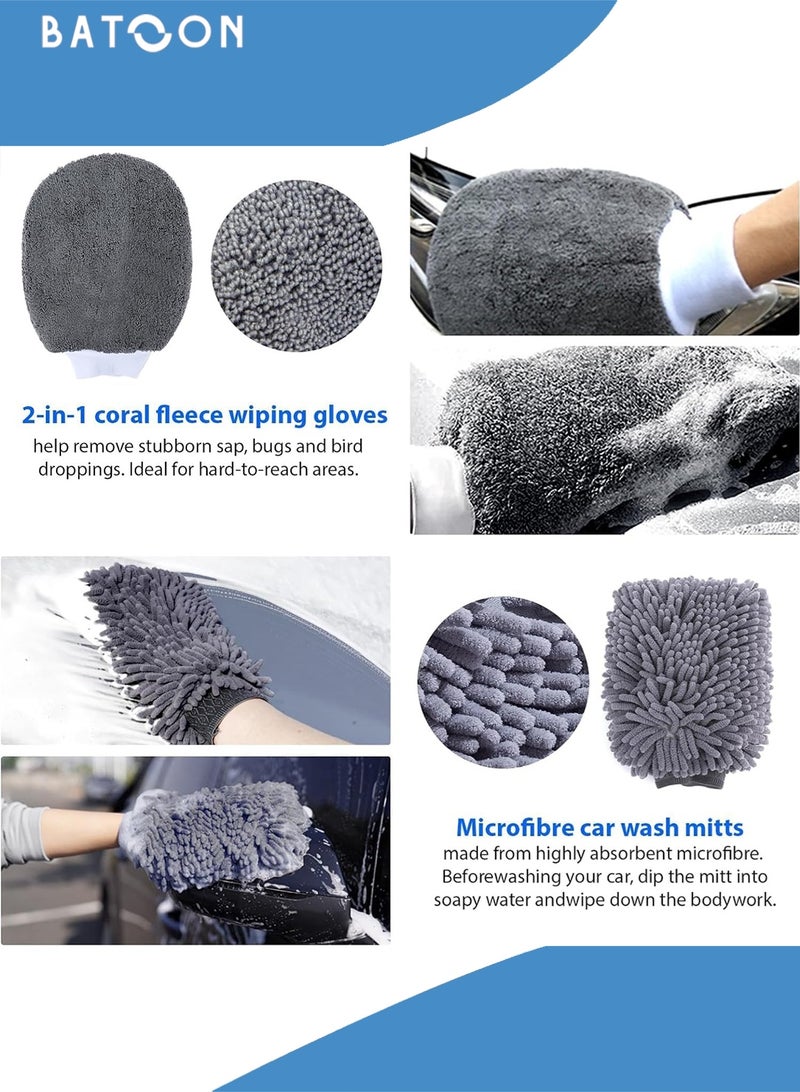 Batoon 10 PCS Car Care Car Cleaning Kit, Wash Cleaning Tools Kit Auto Care, With Soft Microfiber Cloth Towels, Wash Mitt Sponge, Automotive Detail Brushes for Cleaning Wheels,Exterior, Leather, Air Vents - Image 5