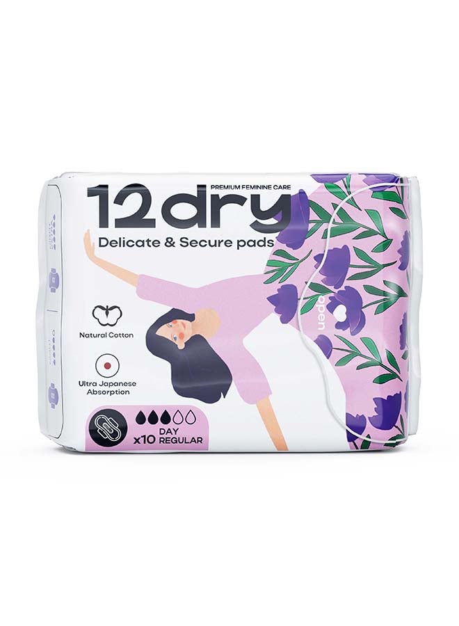 12dry Ultra Thin Sanitary Pads 10 Count Super Absorbent Leak Proof Odor Bacteria Protection Soft Comfortable Breathable - Image 1