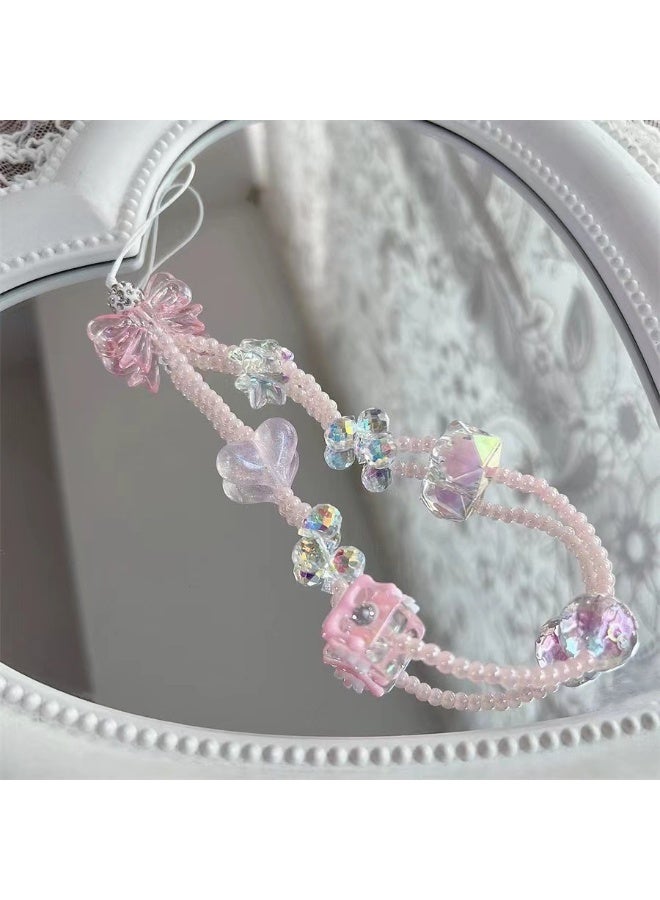 NIBEMINENT Phone Charm/ Chain Strap for Women Girls, Pink Quartz Cell Phone Case Lanyard Wrist Strap