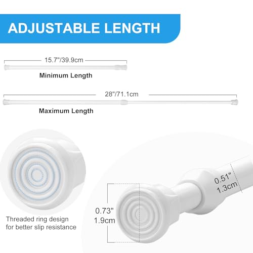 Ginbel Direct 2 Pack Tension Curtain Rod 15.7-28 Inch, Small Short Adjustable Extendable Spring Loaded Rods for Windows Cabinet Blinds Closet Bedroom Kitchen Bathroom Door No Drilling, White - Image 5