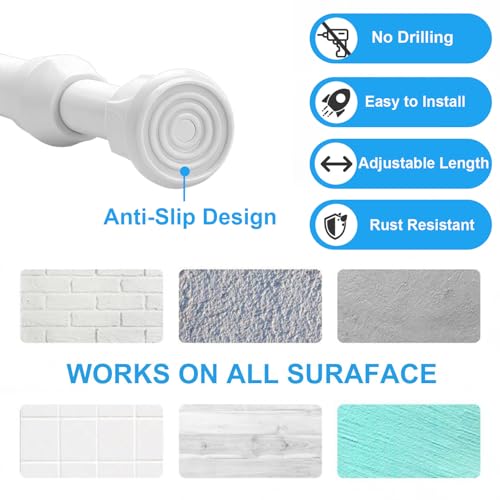 Ginbel Direct 2 Pack Tension Curtain Rod 15.7-28 Inch, Small Short Adjustable Extendable Spring Loaded Rods for Windows Cabinet Blinds Closet Bedroom Kitchen Bathroom Door No Drilling, White - Image 4