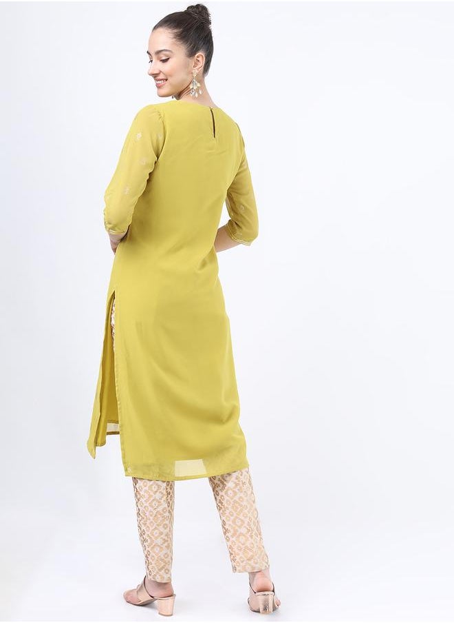 Vishudh Women Yellow Ethnic Motifs Printed Kurta by Styli  - Image 3