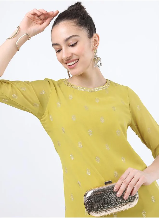 فيشود Women Yellow Ethnic Motifs Printed Kurta by Styli