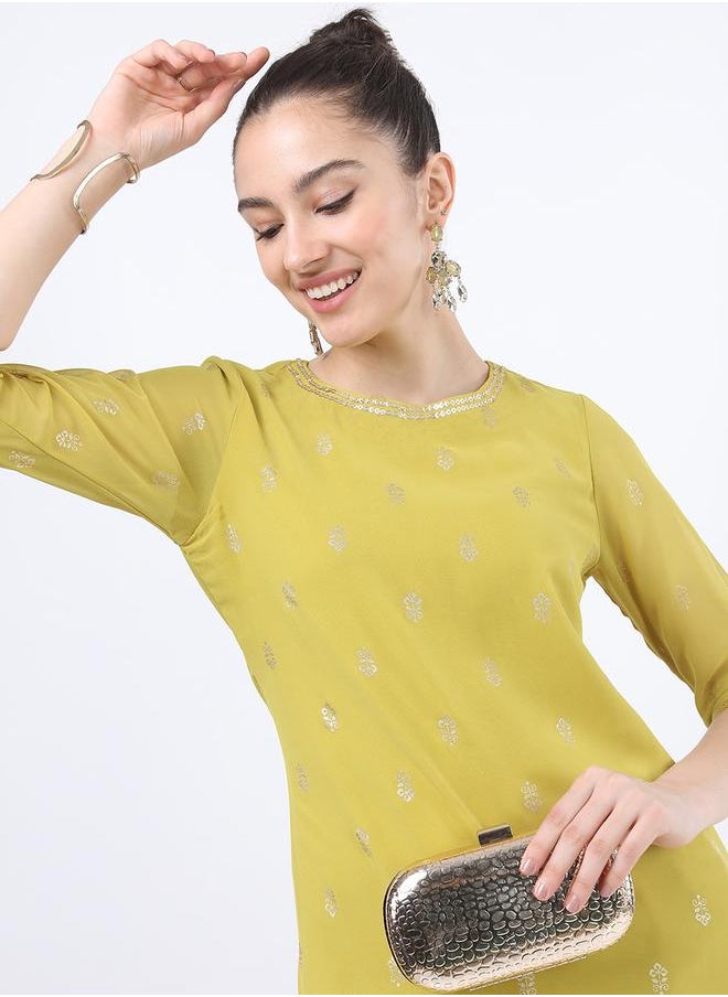 Vishudh Women Yellow Ethnic Motifs Printed Kurta by Styli  - Image 2