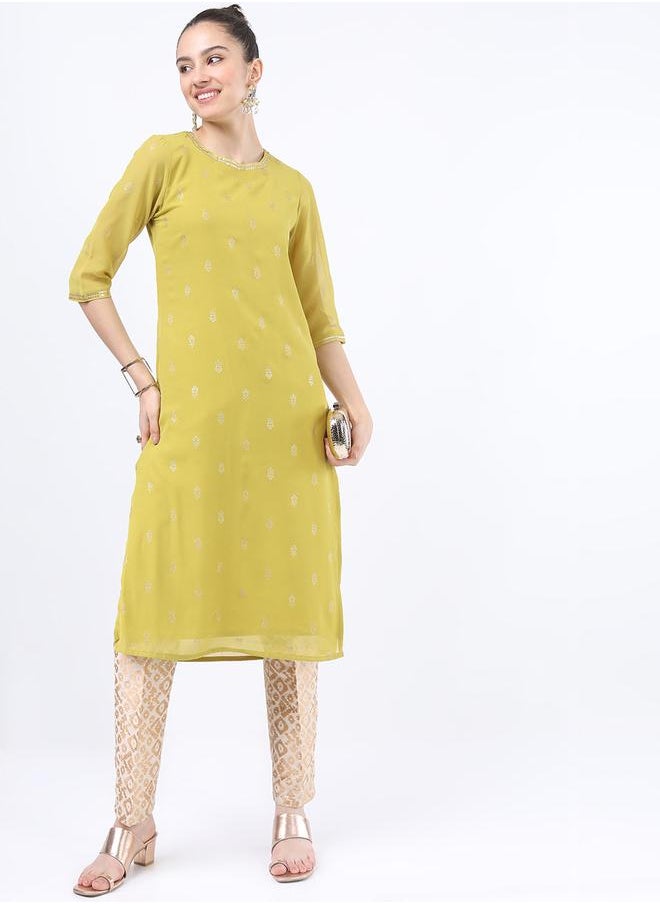 Vishudh Women Yellow Ethnic Motifs Printed Kurta by Styli  - Image 5