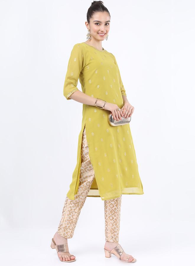 Women Yellow Ethnic Motifs Printed Kurta by Styli