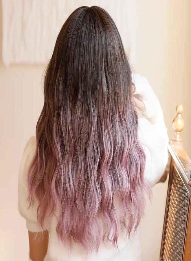 AIKO PRO Ombre Purple Wigs with Bangs, Purple Pink Long Wavy Wig for Women, Long Curly Synthetic Hair Wig for Party Daily Use 24 Inches - Image 5