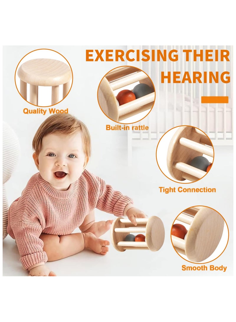 Montessori Wooden Toys for Baby, Wooden Baby Rattle Toys Set, 5pcs Wooden Music Alinstrument Toys with Trumpet, Maracas, Castanets, Three-Ring Rattle, Cage Rattles, Montessori Toys for Babies - Image 4