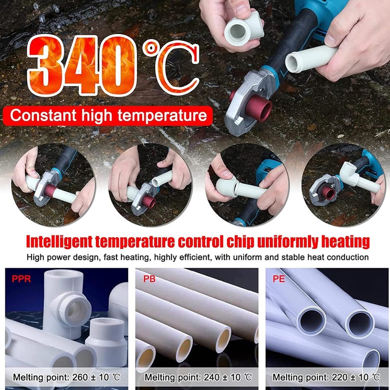 klarako PPR Welding Machine, High Efficiency Rechargeable Cordless Plastic Water Pipe Welder PPR Pipe Welding Machine Pipe Welding Tool with 20mm 25mm 32mm Heads - Image 3