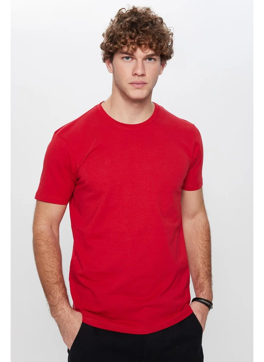 Tudors Unisex Slim Fit Slim Cut 100% Cotton Soft Texture Red Crew Neck T-Shirt