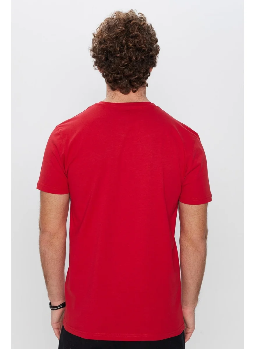 Tudors Unisex Slim Fit Slim Cut 100% Cotton Soft Texture Red Crew Neck T-Shirt