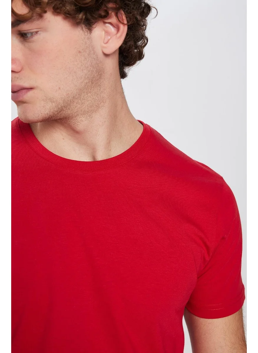 Tudors Unisex Slim Fit Slim Cut 100% Cotton Soft Texture Red Crew Neck T-Shirt
