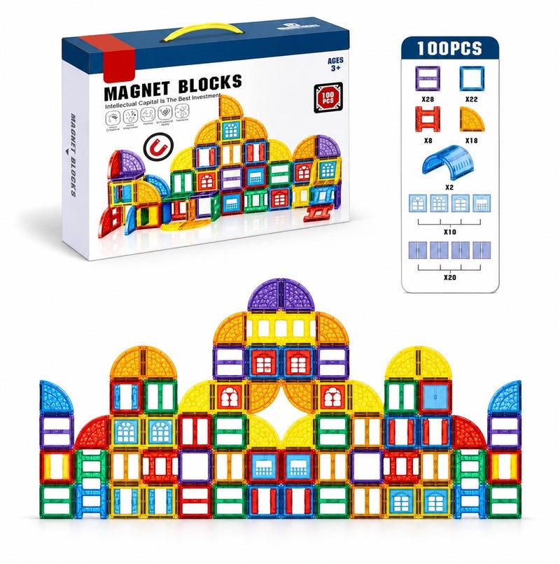 O2. Magnetic Building Tiles Set 100PCS – Colorful Magnetic Blocks Construction Toy for Kids Ages 3+ - Image 1