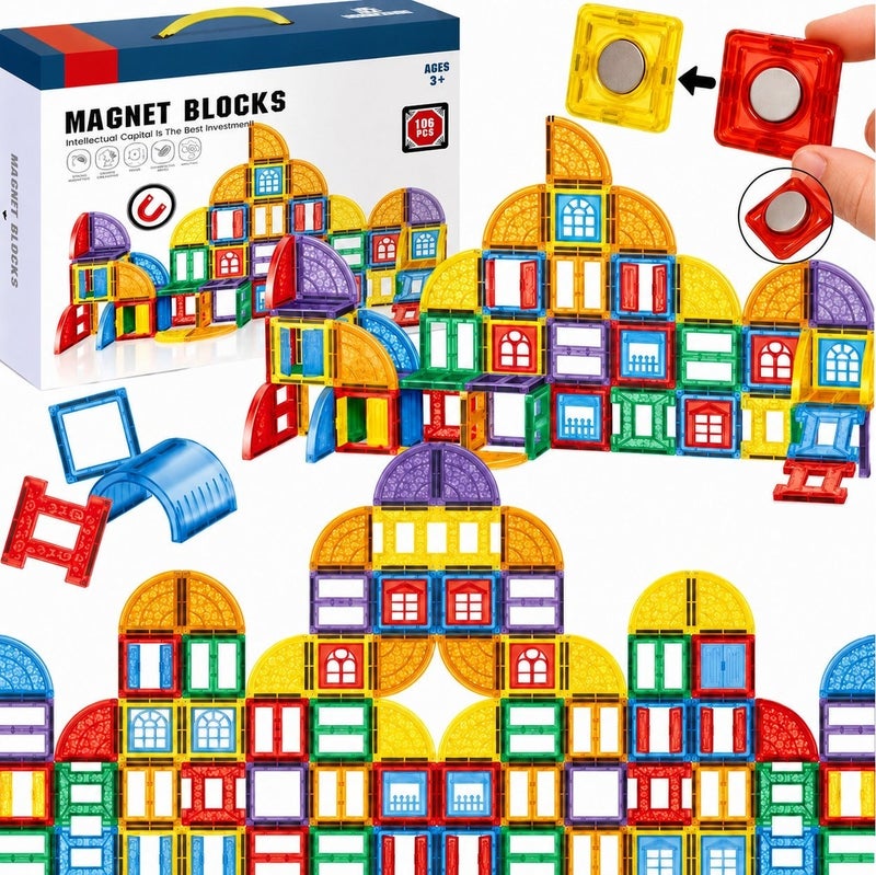O2. Magnetic Building Tiles Set 100PCS – Colorful Magnetic Blocks Construction Toy for Kids Ages 3+ - Image 4