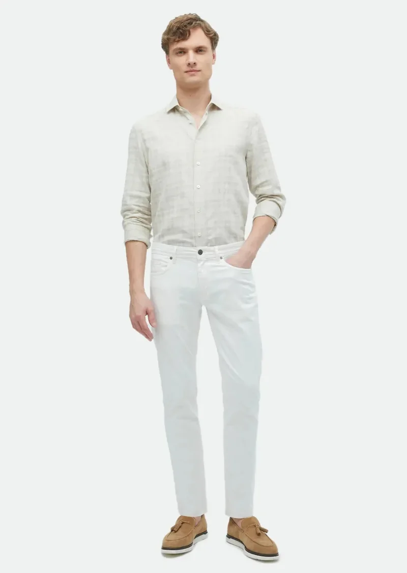 RAMSEY Ecru Weaving Slim Fit Casual Cotton Blended Trousers