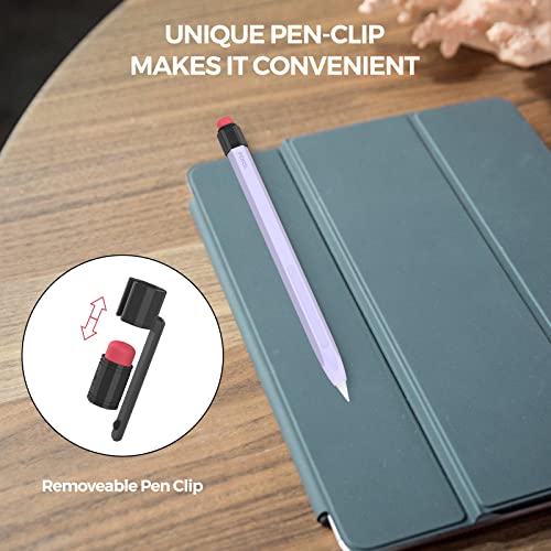 TRONWIN Apple Pencil Pro Case for 2nd Generation Sleeve Silicone Cover Perfect Grip Skin Classic Design with Sturdy Clip Compatible with Apple Pencil 2 for ipad pro (Lavender) - Image 5