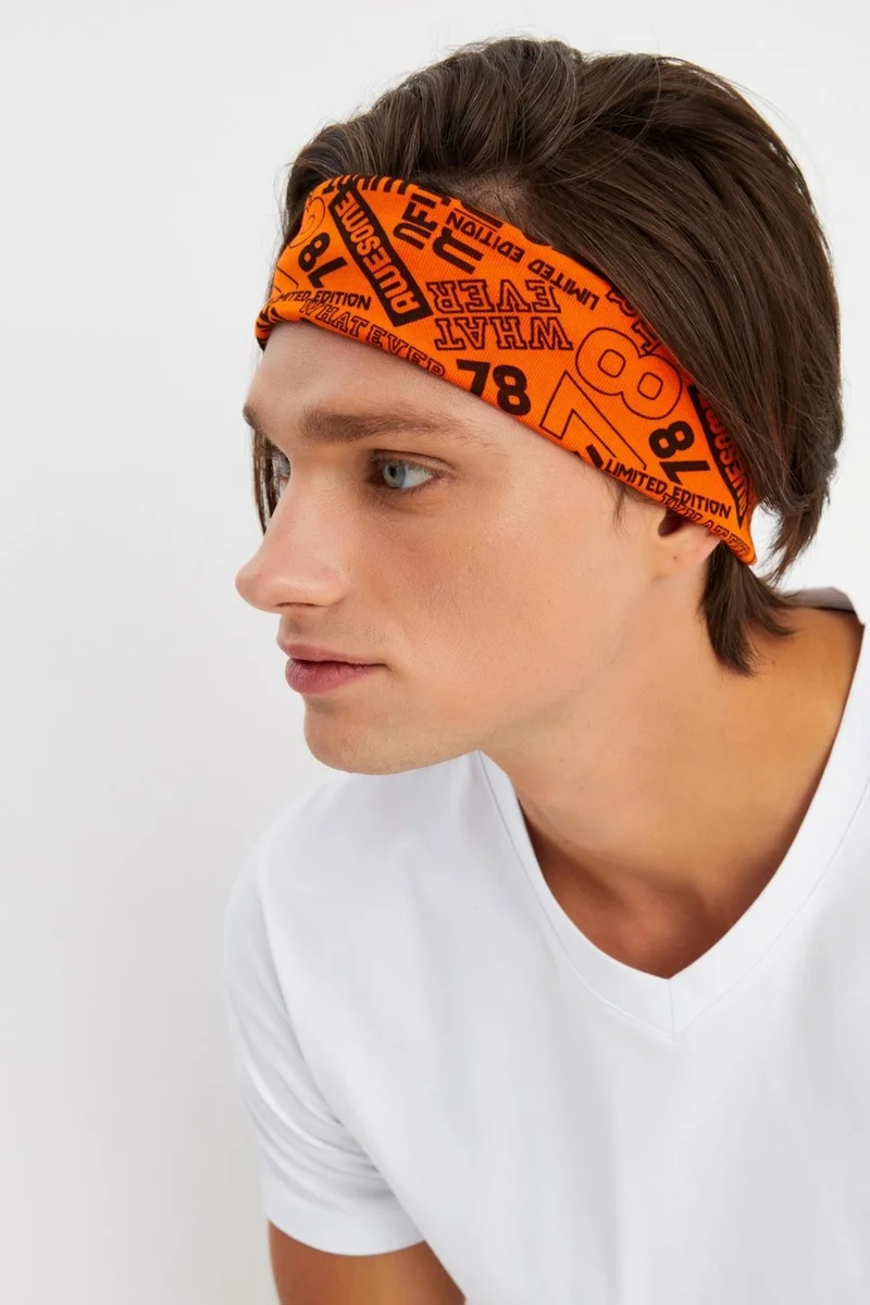 Butikgiz Orange Men's Cotton Combed Combed, Non-Slip, Sweatproof, Ultra Light, Sports Hair Band Bandana