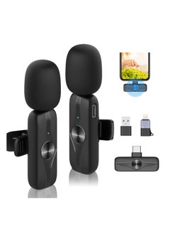 Wireless Lavalier Microphone, 2 Pack Plug-Play Wireless Mics for iPhone Android Laptop, 2.4G Ultra-Low Delay Built-In Noise Reduction Chip