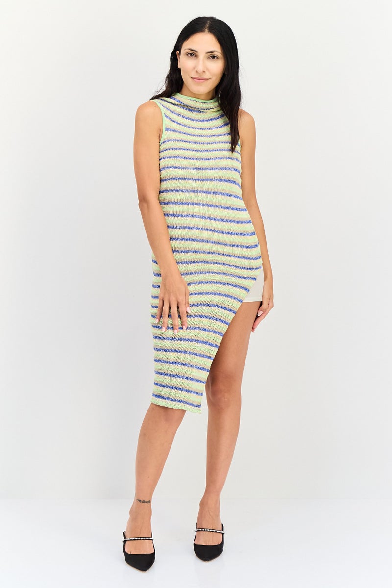 Bershka Women Yarn Dye Sleeveless Midi Night Dress, Multicolor - Image 1