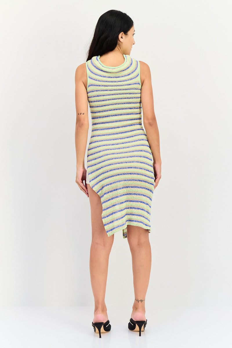 Bershka Women Yarn Dye Sleeveless Midi Night Dress, Multicolor - Image 4