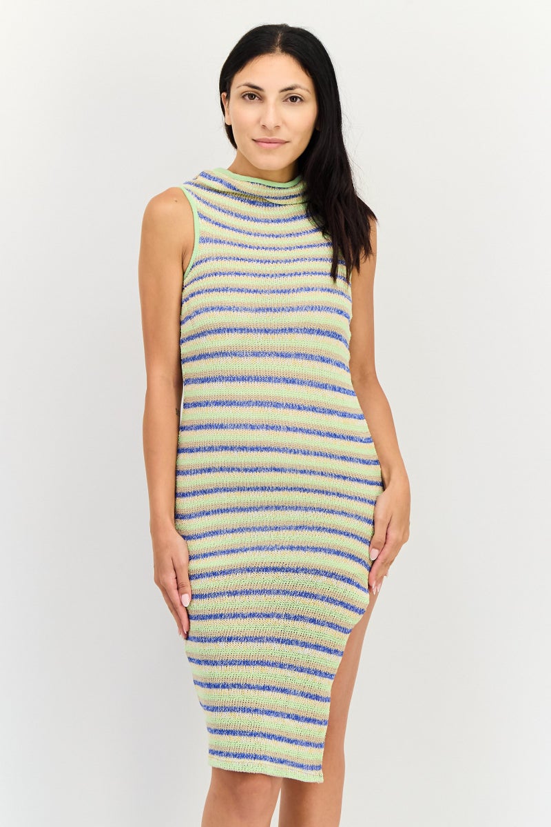 Bershka Women Yarn Dye Sleeveless Midi Night Dress, Multicolor - Image 2