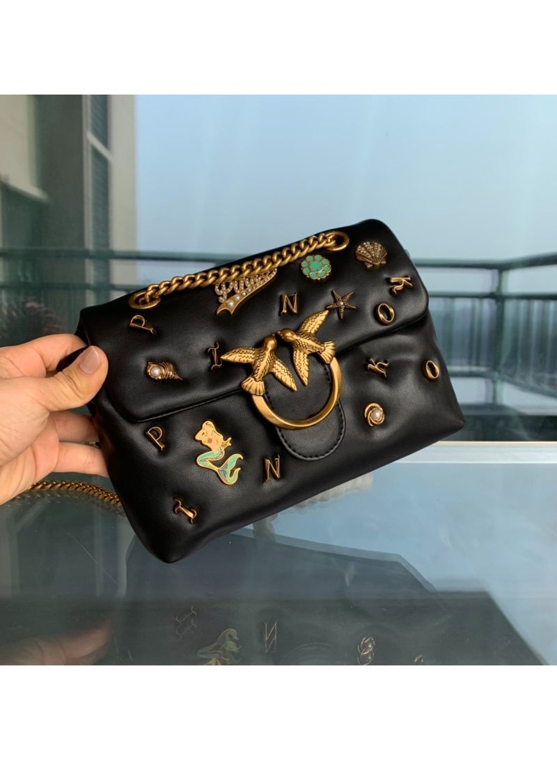 PINKO - Pinko Chain Badge Crossbody Shoulder Bag 22*16*5cm - Image 1