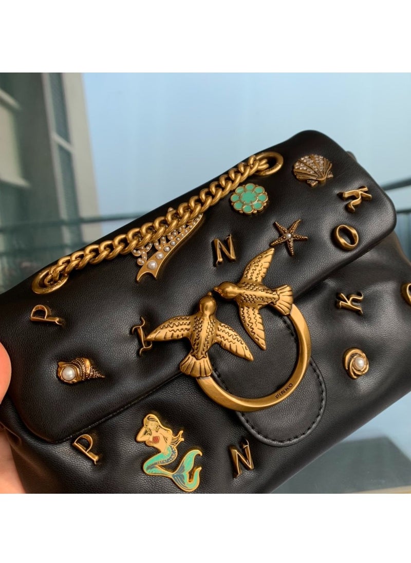 PINKO - Pinko Chain Badge Crossbody Shoulder Bag 22*16*5cm - Image 1