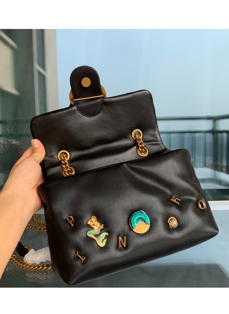 PINKO - Pinko Chain Badge Crossbody Shoulder Bag 22*16*5cm - Image 1