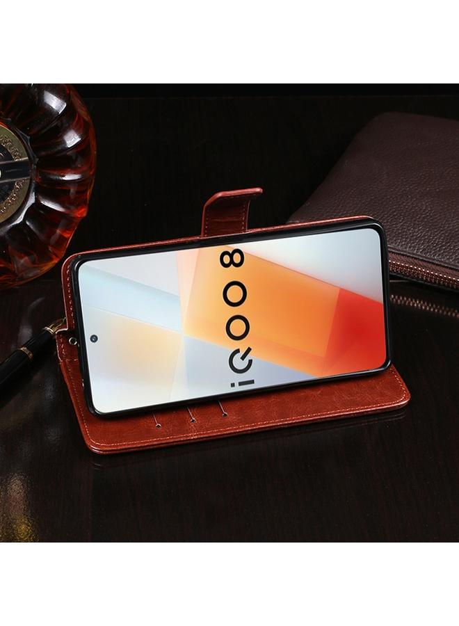 إيدويي جراب جلدي أفقي قابل للطي بتصميم Crazy Horse Texture مع حامل وفتحات للبطاقات ومحفظة لهاتف vivo iQOO 8 Pro - Image 5