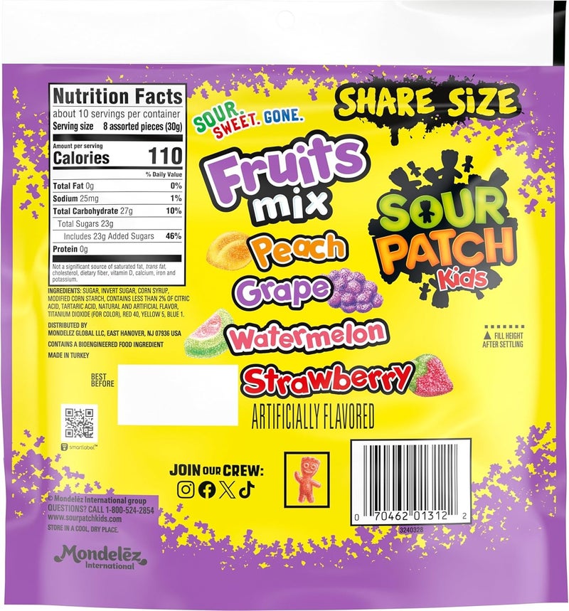 Sour Patch Kids حلوى SOUR PATCH KIDS مزيج الفواكه لينة ومطاطية، حجم للمشاركة، 11.03 أونصة - Image 3