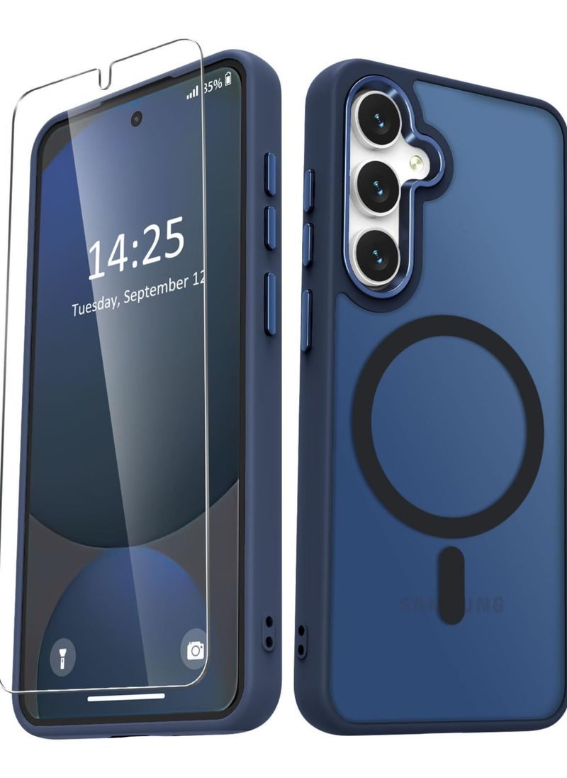 Raxoom Samsung Galaxy S24 FE Case | Matte Magnetic Phone Case with 1 Screen Protector | Magsafe Compatible | Translucent Frosted Slim Shockproof Protective Cover | Navy Blue for Samsung Galaxy S24 FE - Image 1