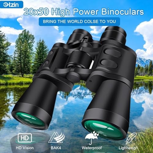 ETZIN Adult Binocular 20x50 Large Viewing Angle High Power Binoculars Military Compact HD Professional/Daily Waterproof for Bird Watching Trips Hunting Binoculars with Tote EPL-1432IM - Image 3