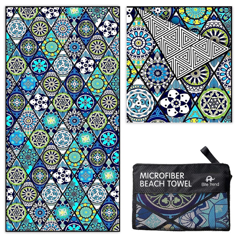 Elite Trend Quick Dry Towel Extra Large 78x35 Inch Microfiber Beach Towel Perfect for Beach Travel Swimming Pool Yoga Hiking Camping Lightweight Fast Drying Compact for Adults Artsy