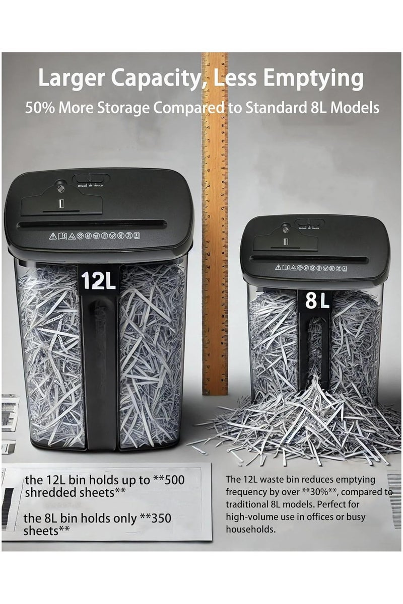 أوزيغالور ألة تمزيق ورق 12 لتر – تمزيق آمن لـ 8 أوراق في المرة – تدمر المستندات وبطاقات الائتمان والأقراص المدمجة – تمزيق عالي الأداء للمكتب - Image 2