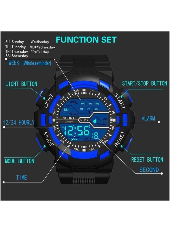 HONIX Children's Digital Watch Waterproof Multifunctional Electronic Watch Alarm Chronograph Luminous Sports Black White Camouflage Watch - Image 3