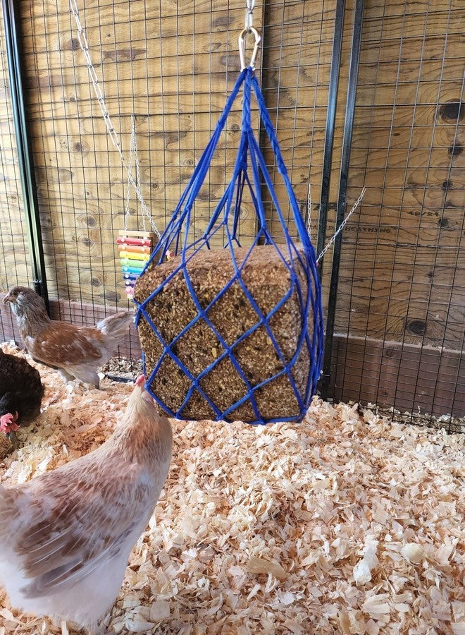 Muzzys Blue Chicken Coop Flock Block Bird Seed Hanging Bag Veggie Treat Holder - Poultry Feeder Toy Accessories Cabbage Bowl Sack - Image 4