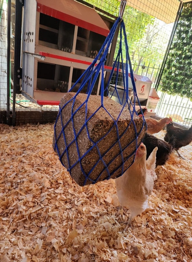 Muzzys Blue Chicken Coop Flock Block Bird Seed Hanging Bag Veggie Treat Holder - Poultry Feeder Toy Accessories Cabbage Bowl Sack - Image 3