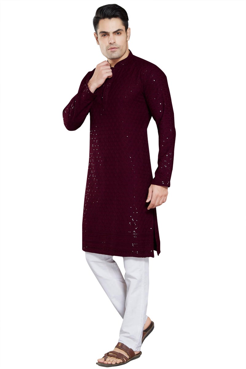 DIVISIVE Men's Sequince Embroidered Cotton Blend Only Kurta (DKRT4_XL_Burgundy) - Image 4
