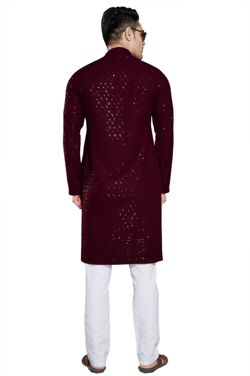 DIVISIVE Men's Sequince Embroidered Cotton Blend Only Kurta (DKRT4_XL_Burgundy) - Image 5