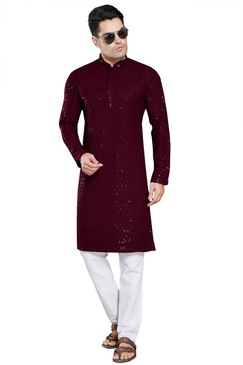 DIVISIVE Men's Sequince Embroidered Cotton Blend Only Kurta (DKRT4_XL_Burgundy) - Image 2