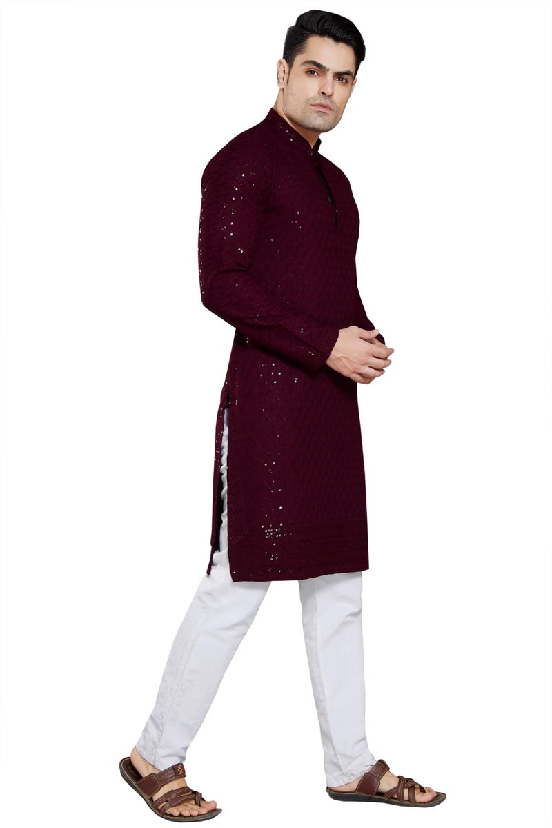 DIVISIVE Men's Sequince Embroidered Cotton Blend Only Kurta (DKRT4_XL_Burgundy) - Image 3