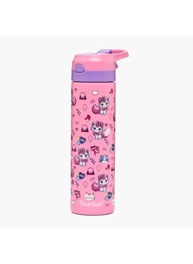 تورسون Toursun Cat Print Stainless Steel Water Bottle with Flip Spout and Handle - 540 ml