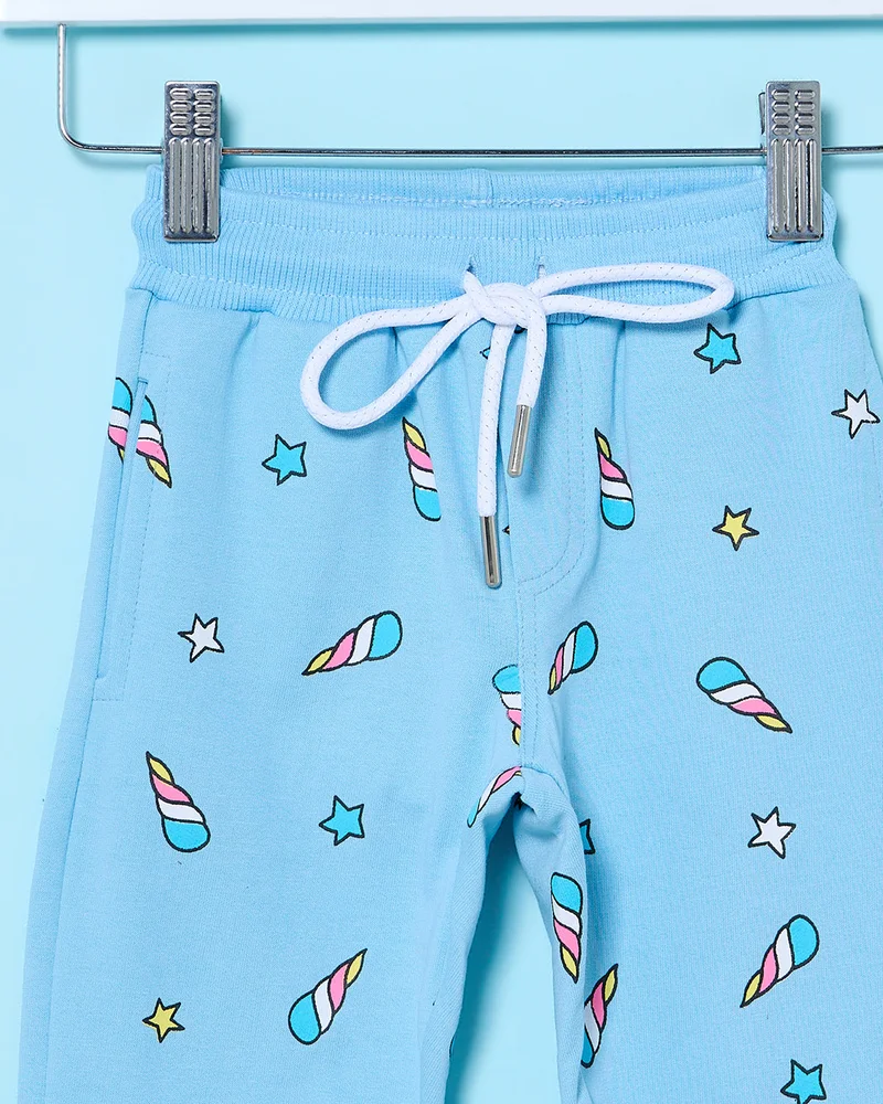 REDTAG Infant Girls Blue Print Active Pants